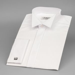 Pánská košile AMJ do fraku na manžetové knoflíčky, bílá JDA018FR, dlouhý rukáv, frakový límec
