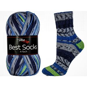 Pletací / háčkovací příze Vlna-Hep BEST SOCKS 7314 modro-zeleno-šedá, vzorovaná, ponožková, 100g/420m