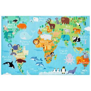 Dětský koberec, běhoun kusový Torino Kids WORLD MAP 233, mapa, světle modrý, 120x170cm
