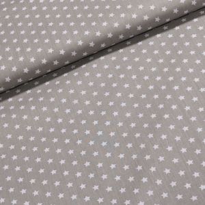 Bavlněné plátno husté bílé hvězdičky na béžovo-šedé, š.140cm (látka v metráži)