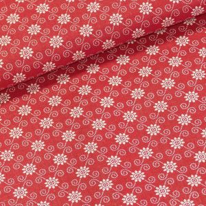 Bavlněné plátno 103000/13234 RED, bílé kvítky a spirálky na červené, š.140cm (látka v metráži)