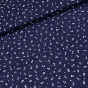 Bavlněné plátno 103000/88022 BLUE, bílé kvítky s tečkami na modré, š.140cm (látka v metráži)