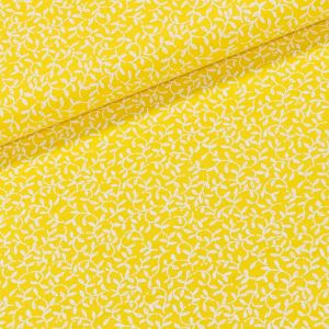 Bavlněné plátno 1593601/90 bílé lístečky na žluté, š.150cm (látka v metráži)