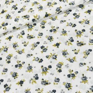 Bavlněné plátno 303000/4, šedo-zelené růžičky na bílé, š.140cm (látka v metráži)