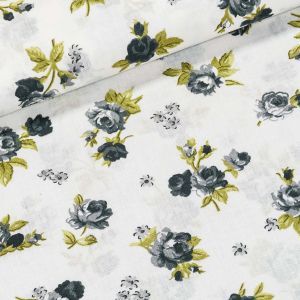 Bavlněné plátno 303000/4, šedo-zelené růžičky na bílé, š.140cm (látka v metráži)
