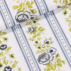 Bavlněné plátno 303000/4, šedo-zelené růžičky v proužku na bílé, š.140cm (látka v metráži)
