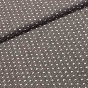 Bavlněné plátno 4386/007 bílá srdíčka a puntíky na tmavě šedé, š.160cm (látka v metráži)