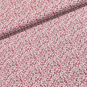 Bavlněné plátno 4450-002 šedé a růžové kytičky na bílé, š.160cm (látka v metráži)