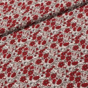 Bavlněné plátno 4766-001 červený květ s šedými listy, š.160cm (látka v metráži)