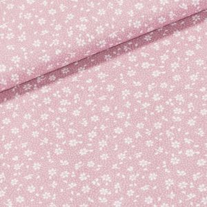 Bavlněné plátno ARIA bílé kytičky na starorůžové / valerie, š.160cm (látka v metráži)