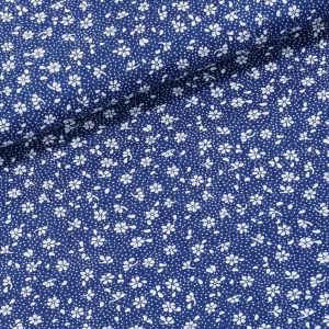Bavlněné plátno ARIA bílé kytičky na tmavě modré / valerie, š.160cm (látka v metráži)