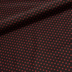 Bavlněné plátno červený větší puntík na černé, š.140cm (látka v metráži)