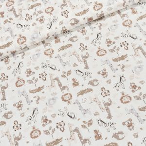 Bavlněné plátno dětské ELIŠKA béžové safari na bílé, š.160cm (látka v metráži)