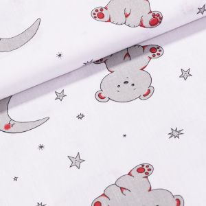 Bavlněné plátno dětské medvídci, měsíček a hvězdičky na bílé, š.140cm (látka v metráži)