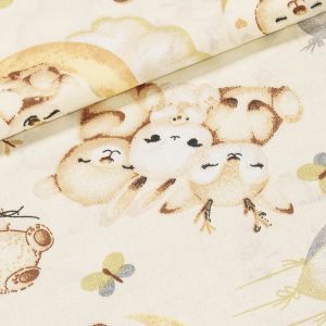 Bavlněné plátno dětské POLO hnědý medvídek na měsíčku na smetanové š.160cm (látka v metráži)