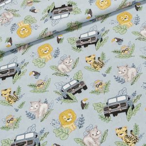 Bavlněné plátno dětské POLO, SAFARI na šedé, š.160cm (látka v metráži)