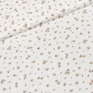 Bavlněné plátno ELIŠKA béžové růžičky na bílé, š.160cm (látka v metráži)