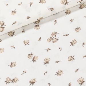 Bavlněné plátno ELIŠKA béžové růžičky na bílé, š.160cm (látka v metráži)