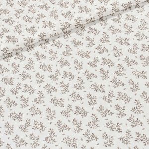 Bavlněné plátno ELIŠKA béžové větvičky na bílé , š.160cm (látka v metráži)