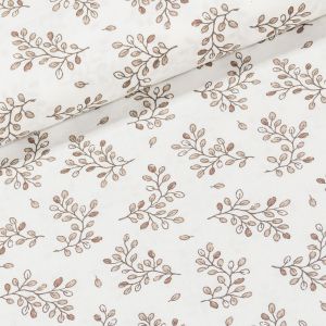 Bavlněné plátno ELIŠKA béžové větvičky na bílé , š.160cm (látka v metráži)