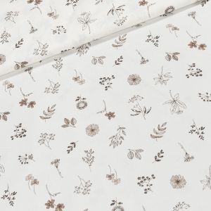 Bavlněné plátno ELIŠKA hnědé bylinky na bílé, š.160cm (látka v metráži)