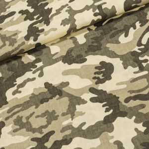 Bavlněné plátno POLO khaki-smetanový maskáčový vzor, š.160cm (látka v metráži)