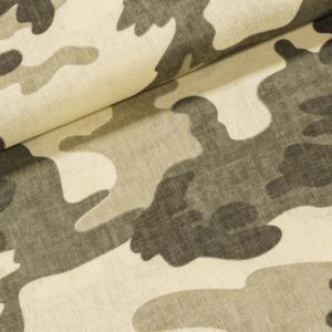 Bavlněné plátno POLO khaki-smetanový maskáčový vzor, š.160cm (látka v metráži)