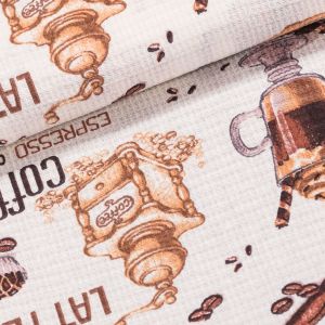 Bavlněné plátno vaflovina / štola na metráž 703023 LATTÉ, káva na béžové, š. 50cm (látka v metráži)