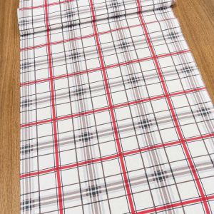 Bavlněné plátno vaflovina, utěrkovina / štola na metráž 703023 bílo-červeno-šedé káro, š. 50cm (látka v metráži)