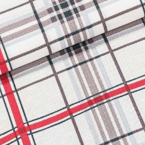 Bavlněné plátno vaflovina, utěrkovina / štola na metráž 703023 bílo-červeno-šedé káro, š. 50cm (látka v metráži)