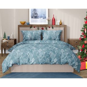 Povlečení vánoční LEDOVÁ KRAJINA, vánoční ornamenty na modré, bavlna hladká, 140x200cm + 70x90cm 