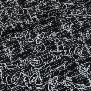 Bavlněný úplet 6610/02c,bílé nápisy na černé, š.185cm (látka v metráži)