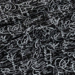 Bavlněný úplet 6610/02c,bílé nápisy na černé, š.185cm (látka v metráži)