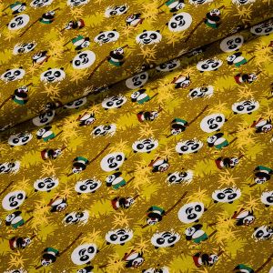 Bavlněný úplet dětský 8640-002 DIGITÁLNÍ TISK panda a bambus, okrová, š.150cm (látka v metráži)