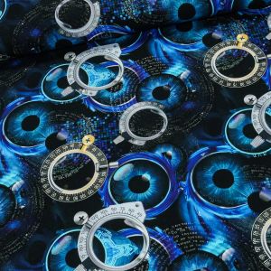 Bavlněný úplet TEPLÁKOVINA DIGÁLNÍ TISK 6-04125, modré oči, š.140cm (látka v metráži)