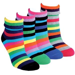 Ponožky teplé froté 12790, proužky mix, zkrácené, dámské, 4 páry (více velikostí)