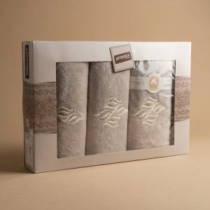 Dárkový set froté ručníků a osušek 361, 3-dílný, světle šedá s výšivkou, 1x 30x50cm + 1x 50x90cm + 1x 70x140cm