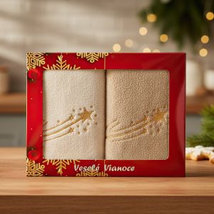 Dárkový set froté ručníků VÁNOCE 10, kometa, béžová 2x 50x100cm
