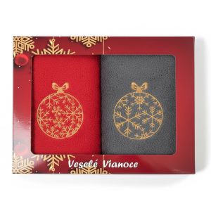 Dárkový set froté ručníků VÁNOCE 11, baňky, šedo-červená 2x 50x100cm