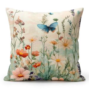 Dekorační povlak na polštářek CYH7555 TISK, kopretiny a motýl na světle žluté, 40x40cm