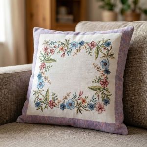 Dekorační povlak na polštářek RETRO CHENILLE, drobné květy, fialový rámeček 45x45cm