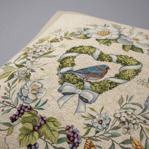 Dekorační povlak na polštářek RETRO KVĚTINOVÝ VĚNEČEK A PTÁČEK, režná  45x45cm