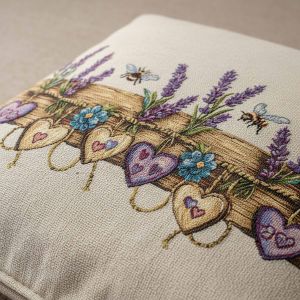 Dekorační povlak na polštářek RETRO LEVANDULE SE SRDÍČKY, fialová  45x45cm