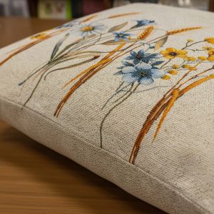 Dekorační povlak na polštářek RETRO MODRÉ KVĚTY S OBILÍM  45x45cm
