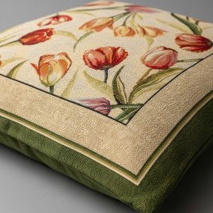 Dekorační povlak na polštářek RETRO TULIPÁNY, zelený rámeček  45x45cm