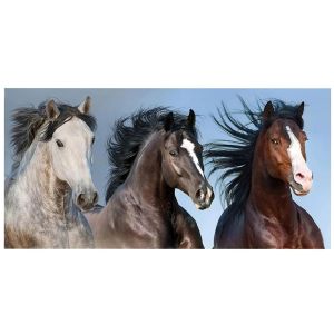 Dětská plážová osuška DIVOCÍ KONĚ V PŘÍRODĚ, modrá, froté, 70x140cm