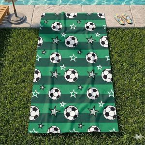 Dětská plážová osuška FOTBAL, zelená, froté, 70x140cm