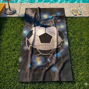 Dětská plážová osuška FOTBALOVÝ MÍČ, šedá, froté, 70x140cm