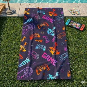 Dětská plážová osuška NEVER ENDING GAME, tmavě fialová, froté, 70x140cm