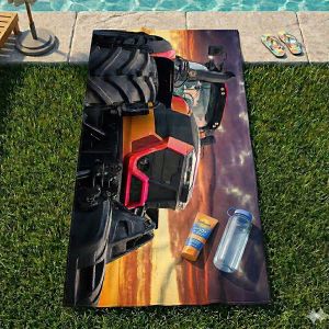 Dětská plážová osuška SUPER TRAKTOR, šedá, froté, 70x140cm